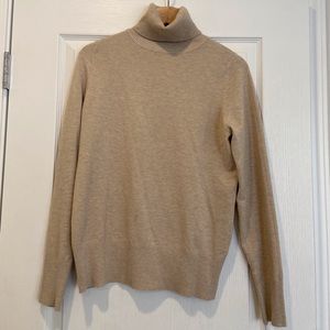 Korean Rib Hem Beige Turtleneck Knit Top
